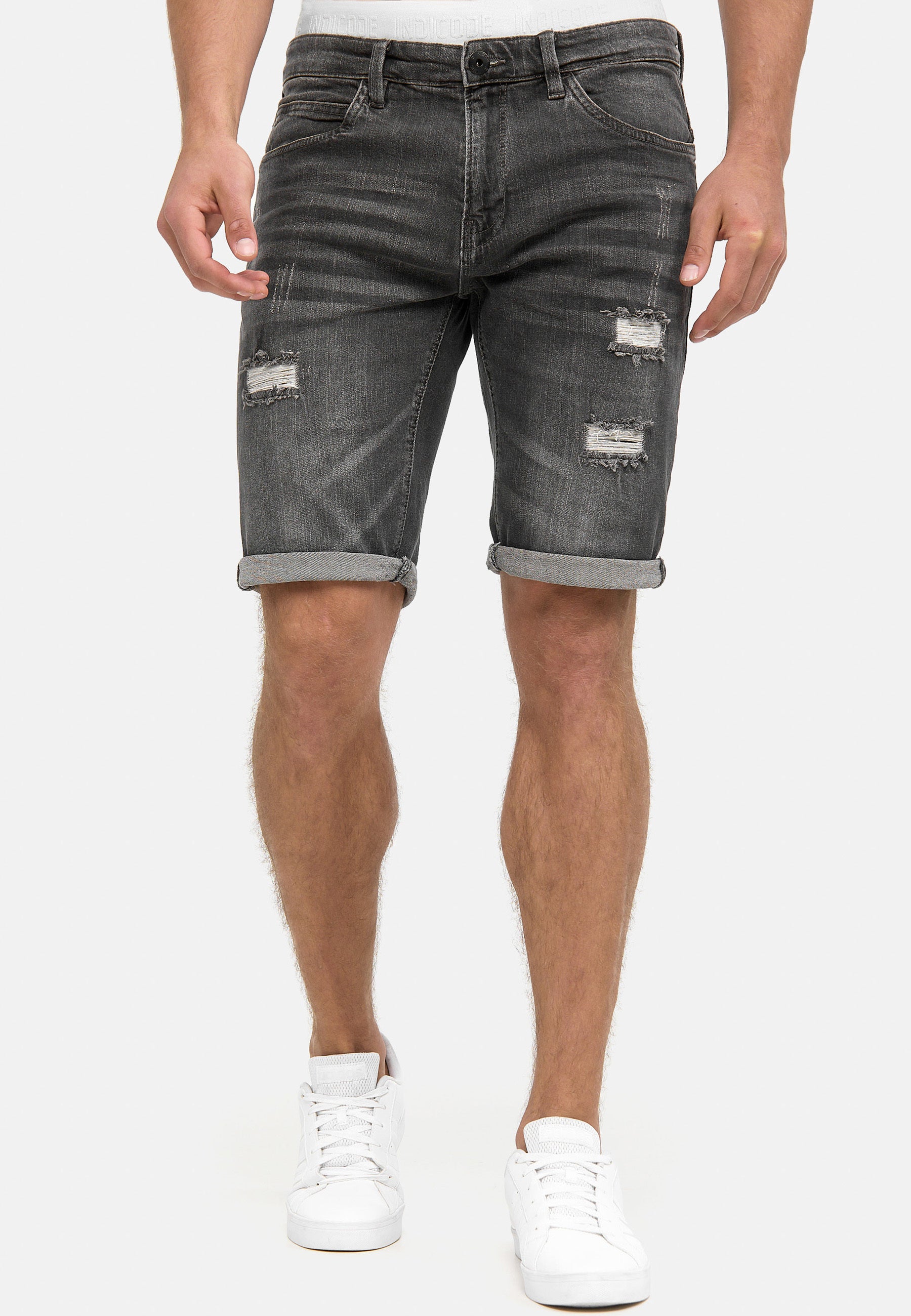 Indicode Men's Caden Jeans Shorts with 5 pockets made of 98% cotton