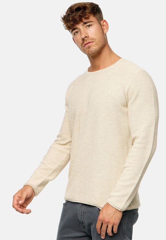 Indicode Herren Loakim Strickpullover mit Rundhals-Ausschnitt & Roll Edge aus 90% Baumwolle