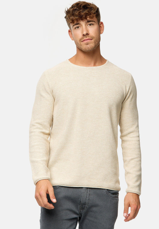 Indicode Herren Loakim Strickpullover mit Rundhals-Ausschnitt & Roll Edge aus 90% Baumwolle