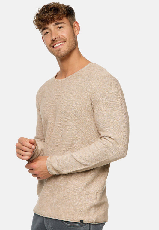 Indicode Herren Loakim Strickpullover mit Rundhals-Ausschnitt & Roll Edge aus 90% Baumwolle