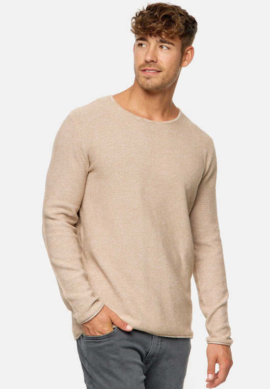 Indicode Herren Loakim Strickpullover mit Rundhals-Ausschnitt & Roll Edge aus 90% Baumwolle