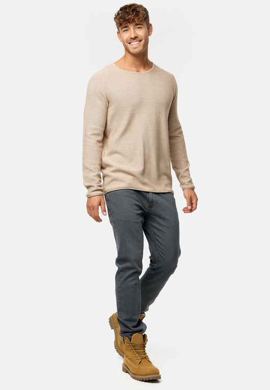 Indicode Herren Loakim Strickpullover mit Rundhals-Ausschnitt & Roll Edge aus 90% Baumwolle