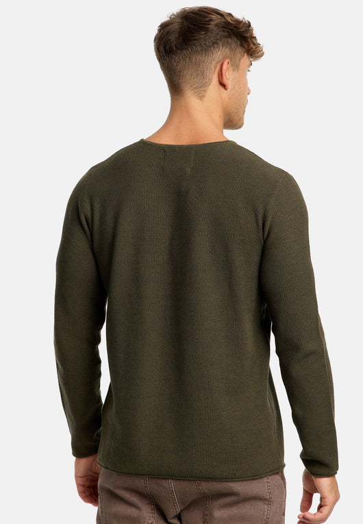 Indicode Herren Loakim Strickpullover mit Rundhals-Ausschnitt & Roll Edge aus 90% Baumwolle