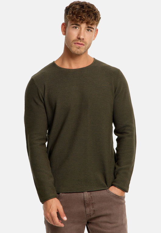 Indicode Herren Loakim Strickpullover mit Rundhals-Ausschnitt & Roll Edge aus 90% Baumwolle