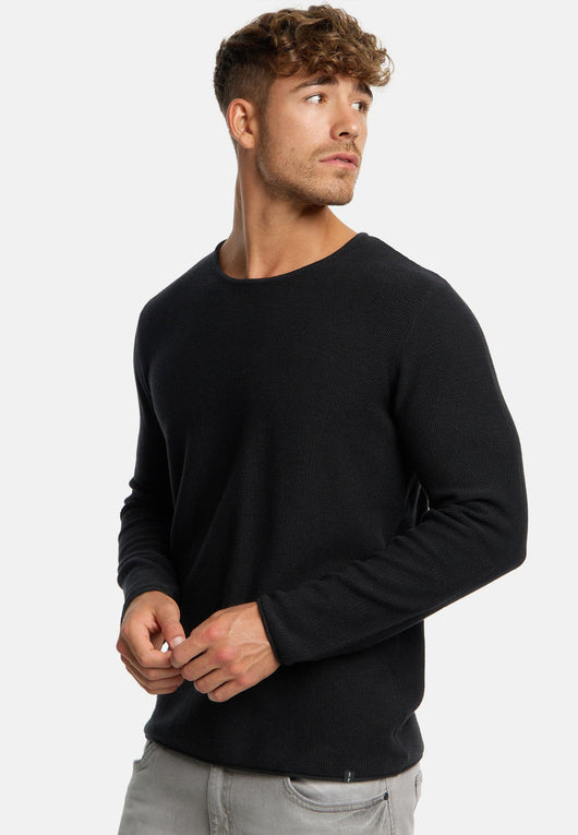 Indicode Herren Loakim Strickpullover mit Rundhals-Ausschnitt & Roll Edge aus 90% Baumwolle