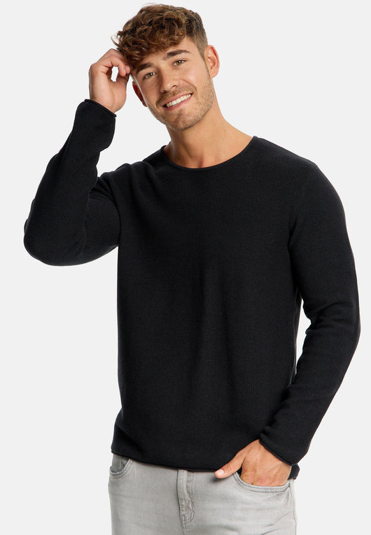 Indicode Herren Loakim Strickpullover mit Rundhals-Ausschnitt & Roll Edge aus 90% Baumwolle