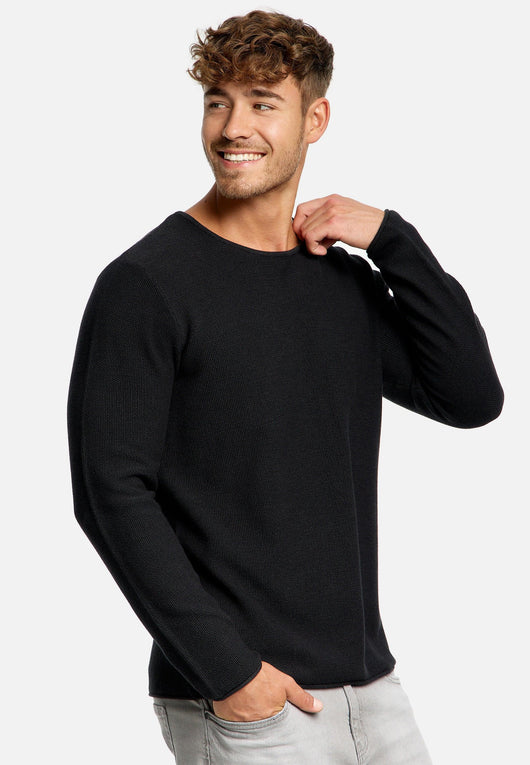 Indicode Herren Loakim Strickpullover mit Rundhals-Ausschnitt & Roll Edge aus 90% Baumwolle