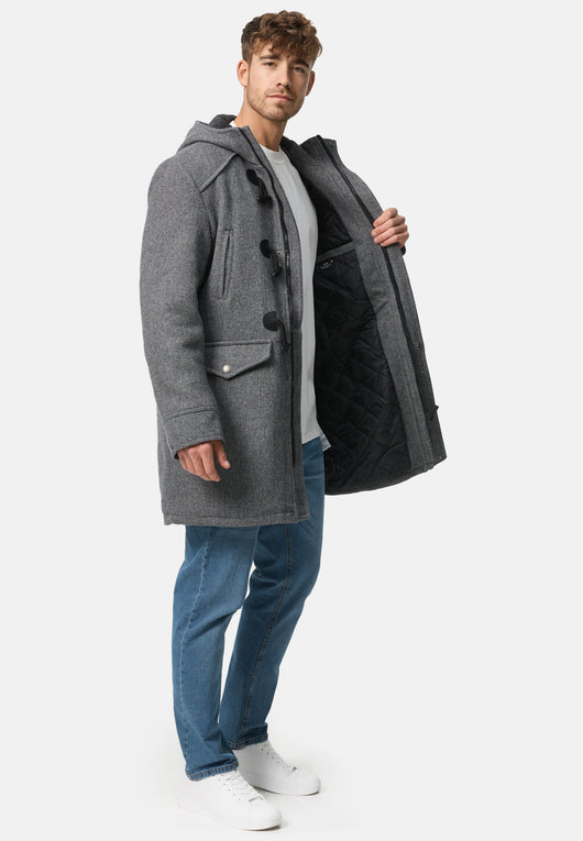 Indicode Herren Liam Dufflecoat mit Stehkragen und Kapuze