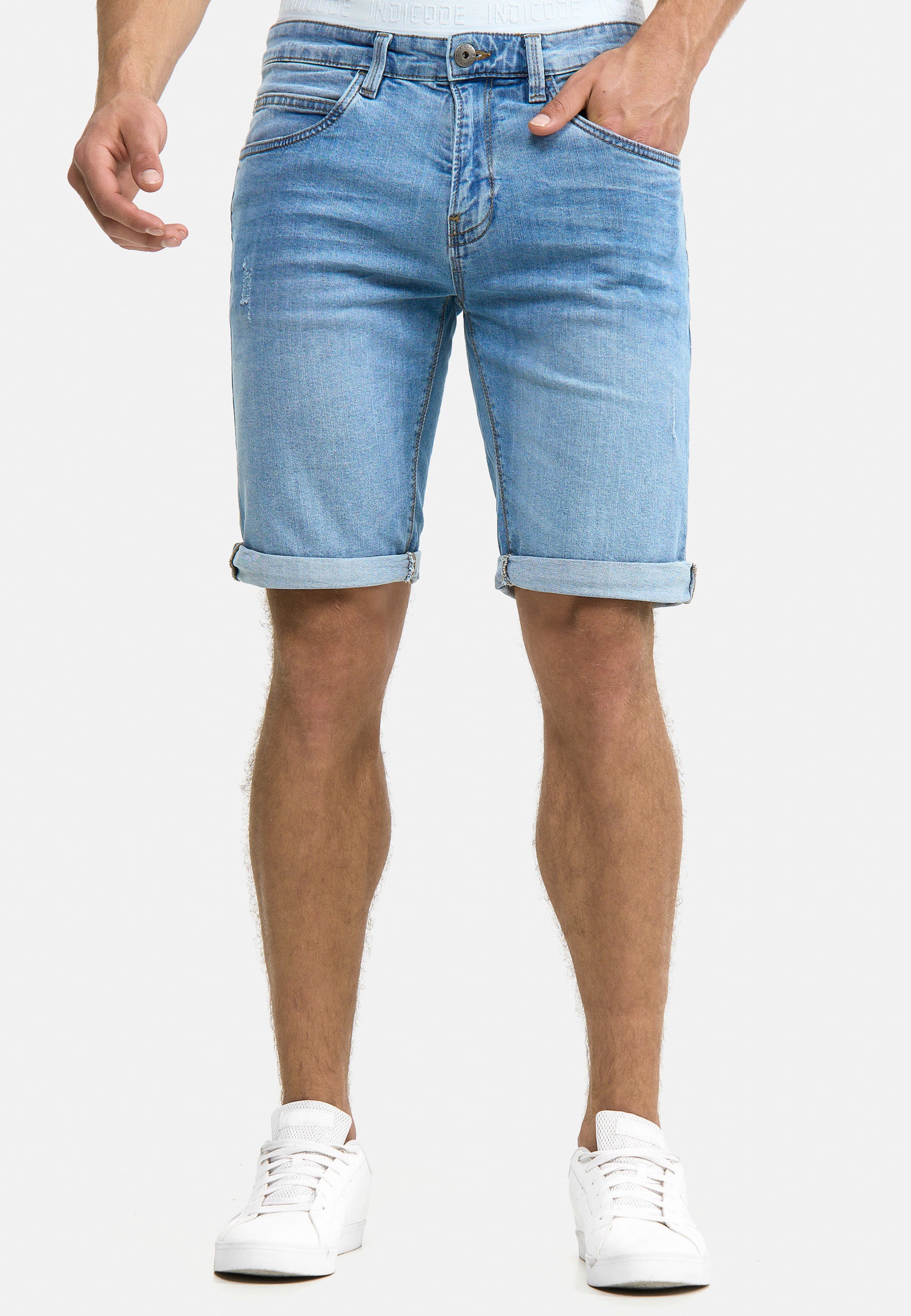 Indicode Men's Caden Jeans Shorts with 5 pockets made of 98% cotton