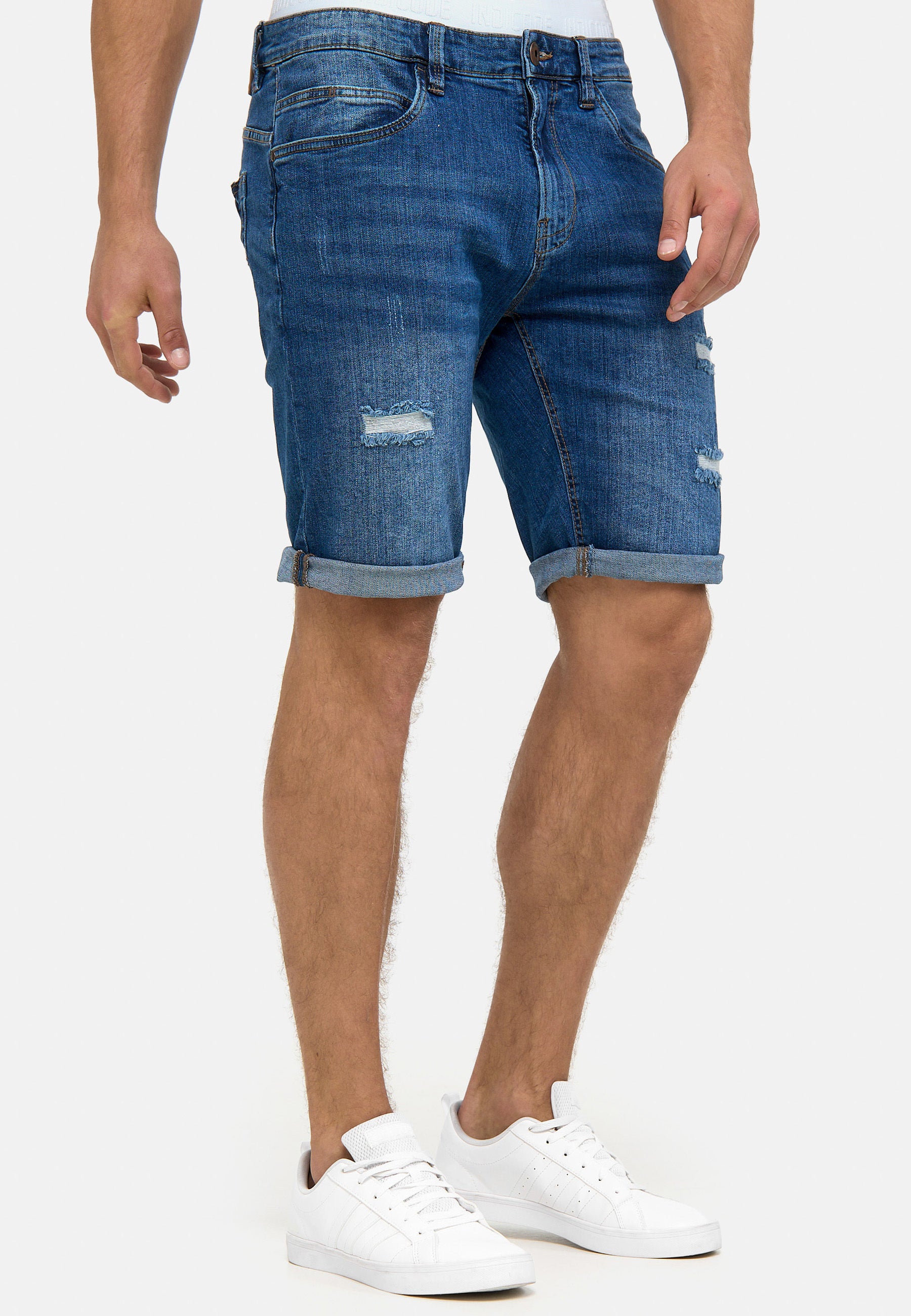 Indicode Men's Caden Jeans Shorts with 5 pockets made of 98% cotton