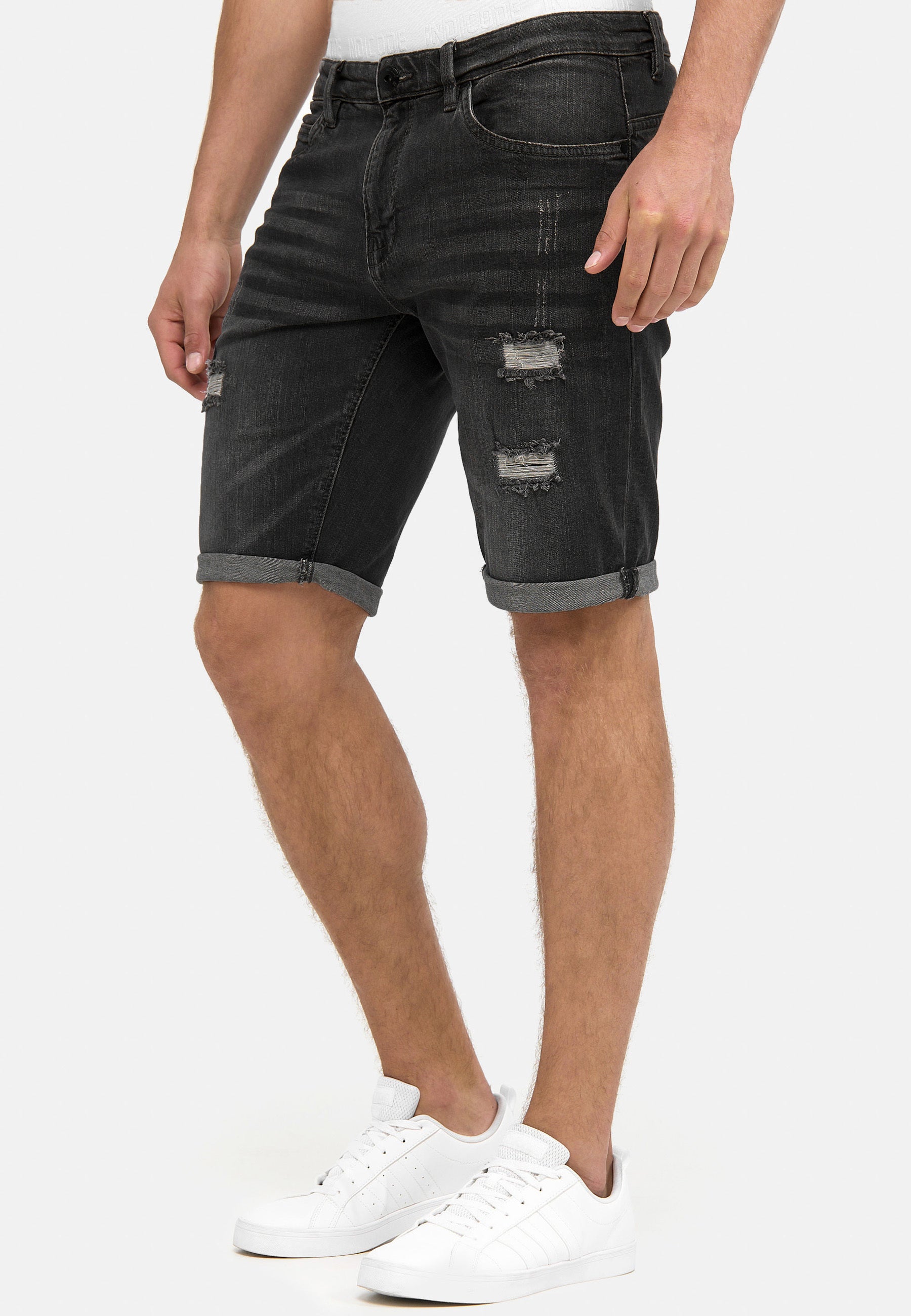 Indicode Men's Caden Jeans Shorts with 5 pockets made of 98% cotton