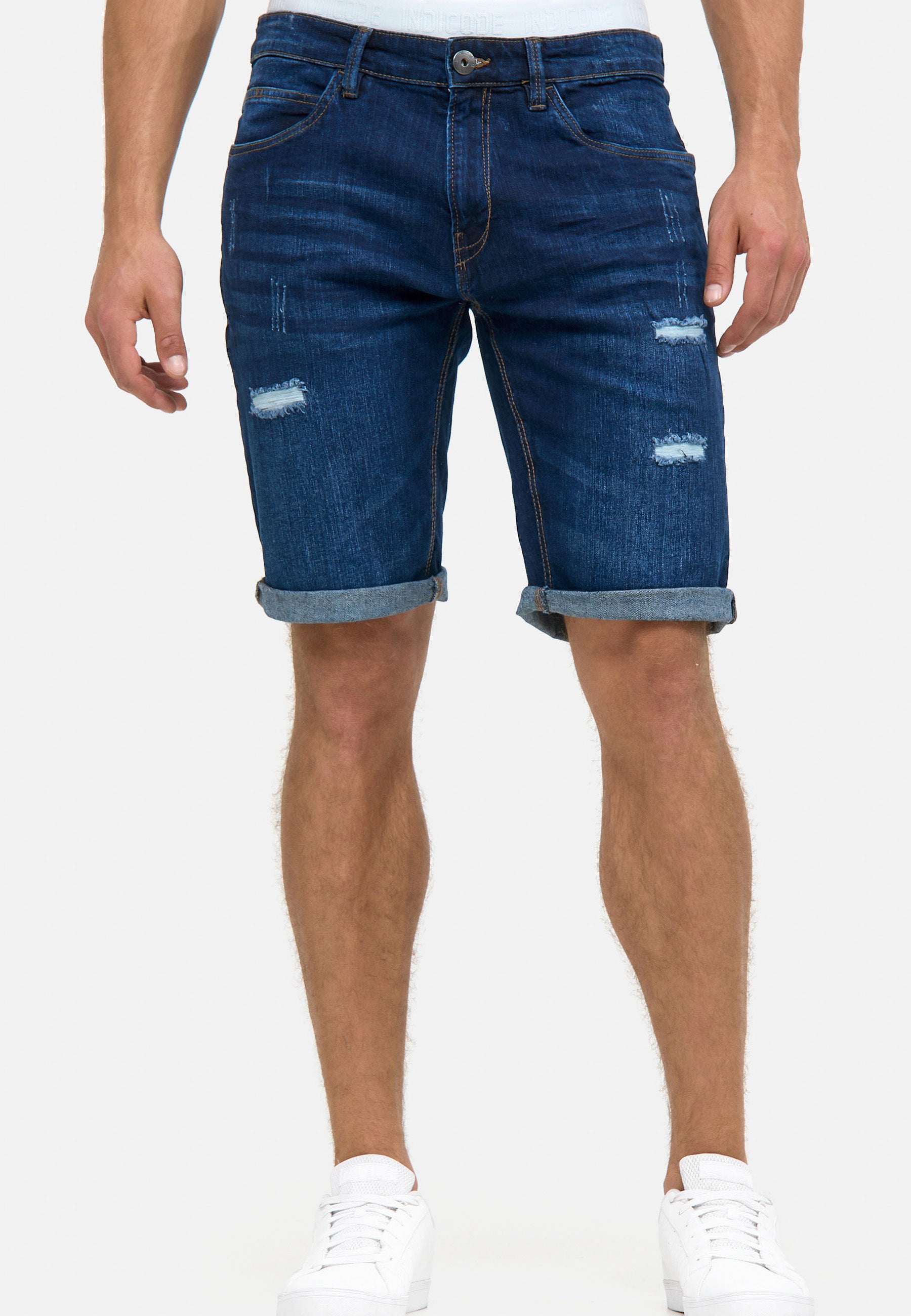 Indicode Men's Caden Jeans Shorts with 5 pockets made of 98% cotton
