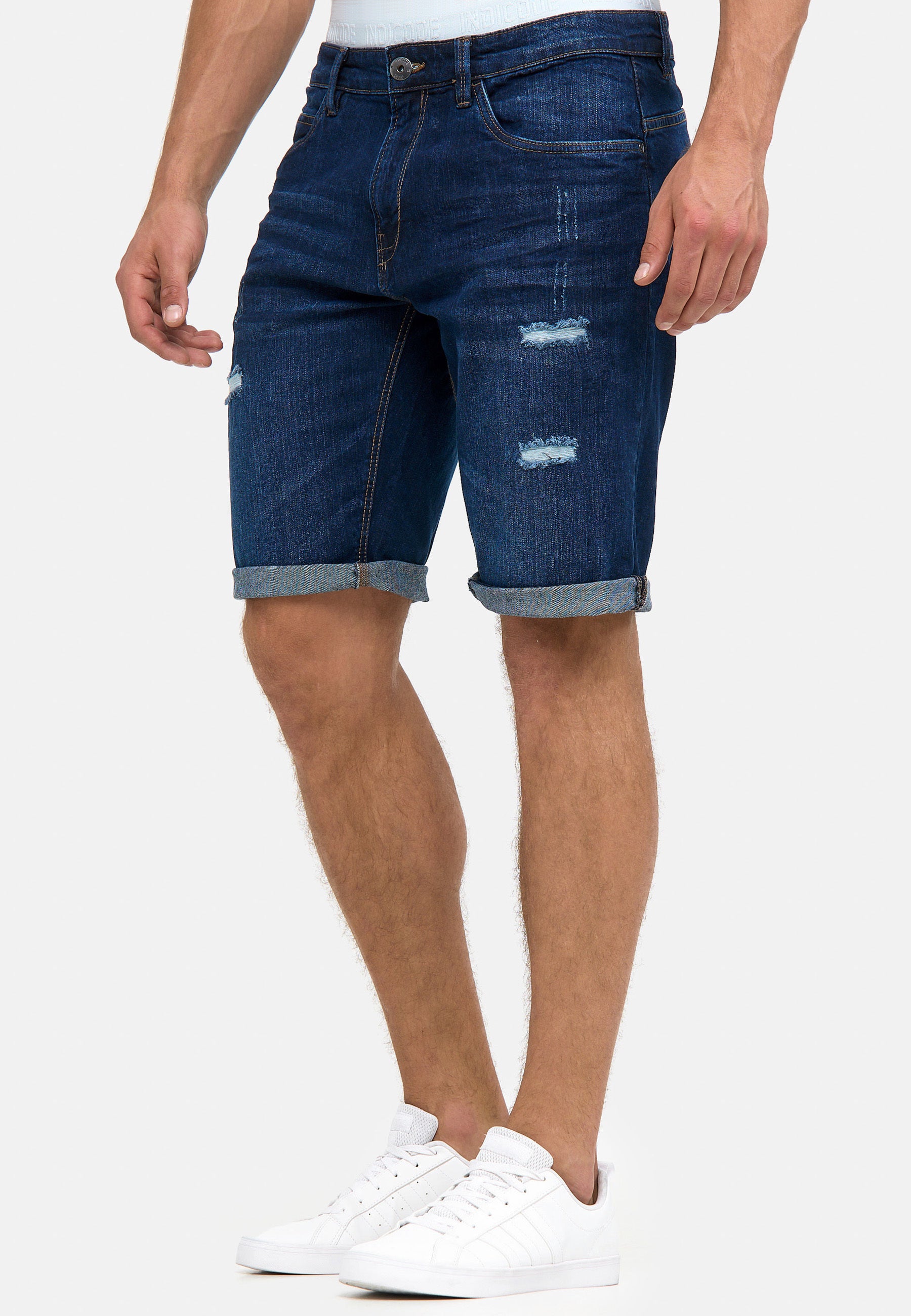 Indicode Men's Caden Jeans Shorts with 5 pockets made of 98% cotton