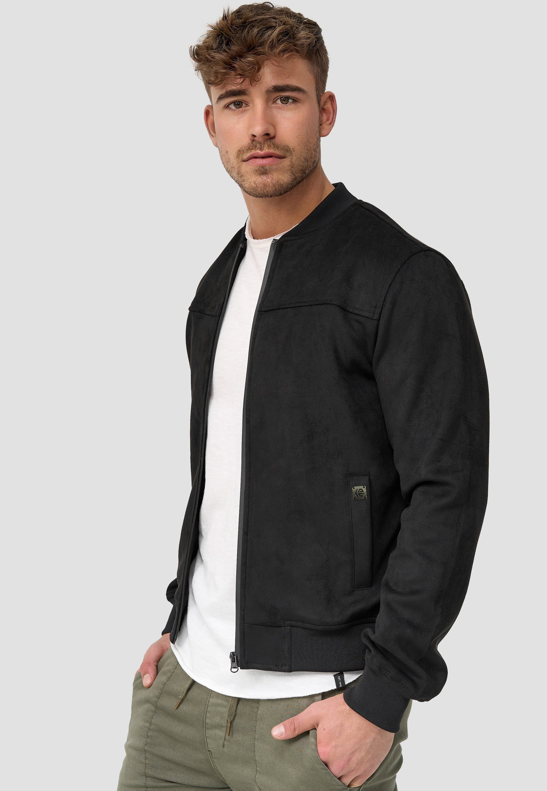 Indicode men's Ibon suede faux leather jacket with stand-up collar