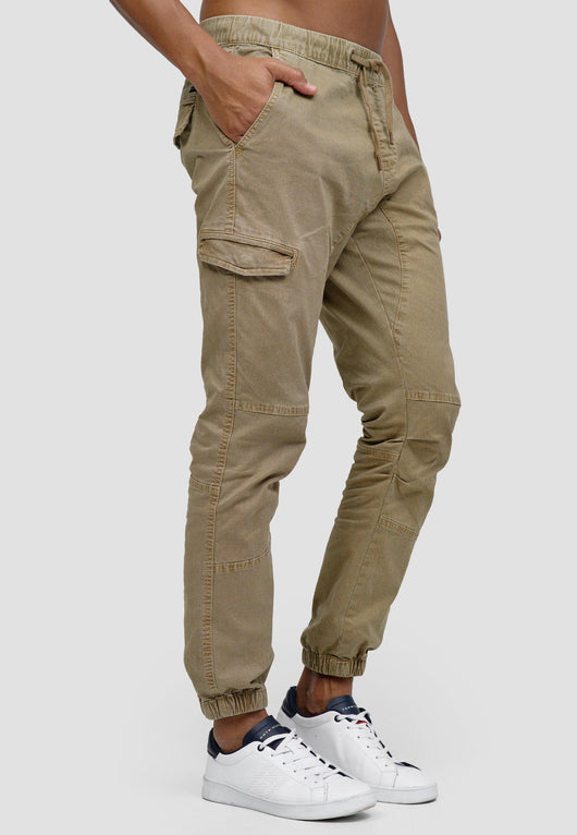 Indicode Herren Cantu Cargohose aus 98% Baumwolle mit Kordelzug