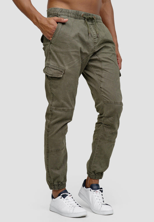 Indicode Herren Cantu Cargohose aus 98% Baumwolle mit Kordelzug