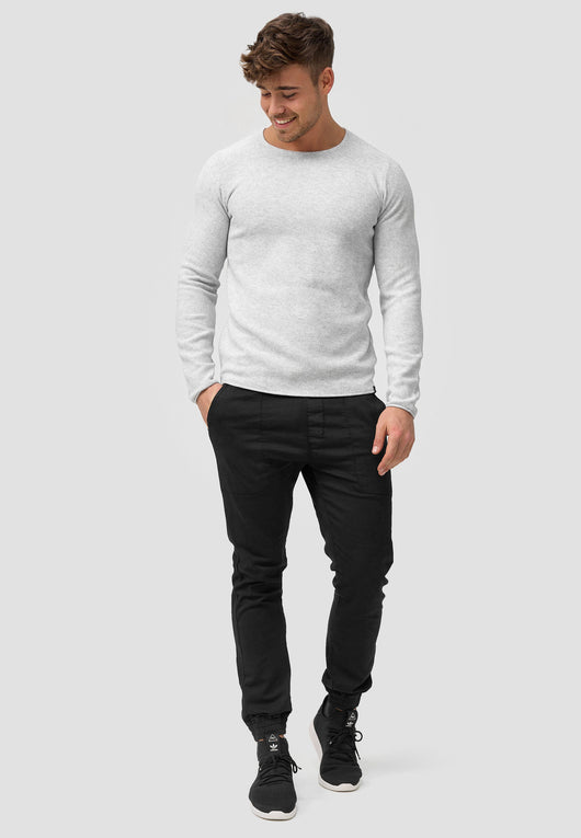 Indicode Herren Loakim Strickpullover mit Rundhals-Ausschnitt & Roll Edge aus 90% Baumwolle