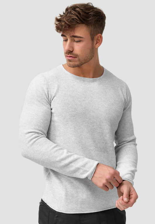 Indicode Herren Loakim Strickpullover mit Rundhals-Ausschnitt & Roll Edge aus 90% Baumwolle