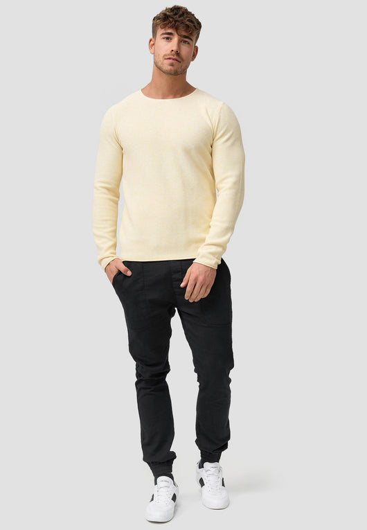 Indicode Herren Loakim Strickpullover mit Rundhals-Ausschnitt & Roll Edge aus 90% Baumwolle