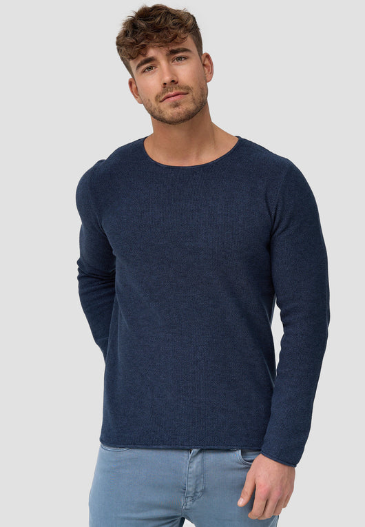 Indicode Herren Loakim Strickpullover mit Rundhals-Ausschnitt & Roll Edge aus 90% Baumwolle