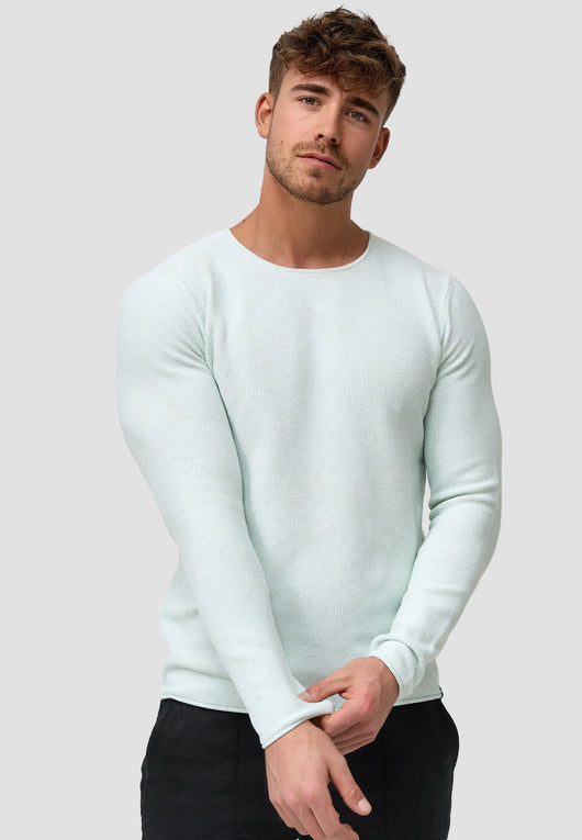 Indicode Herren Loakim Strickpullover mit Rundhals-Ausschnitt & Roll Edge aus 90% Baumwolle