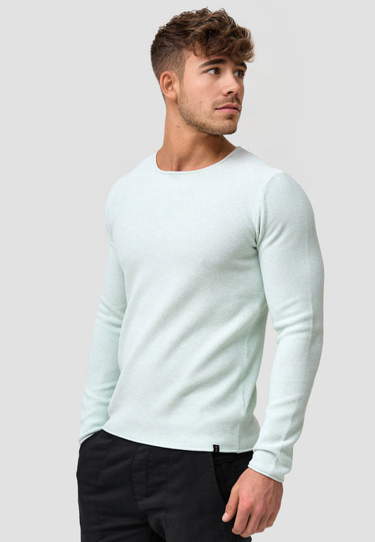 Indicode Herren Loakim Strickpullover mit Rundhals-Ausschnitt & Roll Edge aus 90% Baumwolle