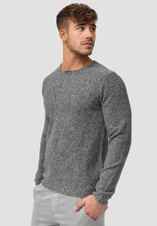 Indicode Herren Loakim Strickpullover mit Rundhals-Ausschnitt & Roll Edge aus 90% Baumwolle