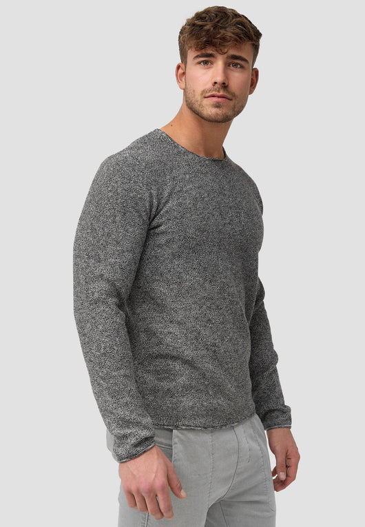 Indicode Herren Loakim Strickpullover mit Rundhals-Ausschnitt & Roll Edge aus 90% Baumwolle