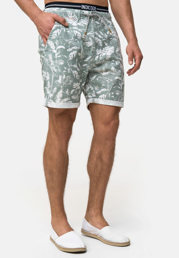 Indicode Herren Brayan Chino Shorts mit 4 Taschen und Allover-Print aus 55% Leinen - INDICODE