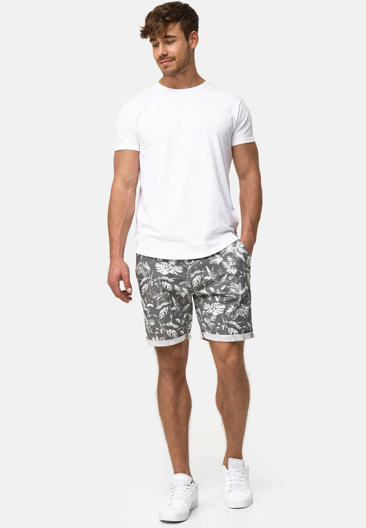 Indicode Herren Brayan Chino Shorts mit 4 Taschen und Allover-Print aus 55% Leinen - INDICODE