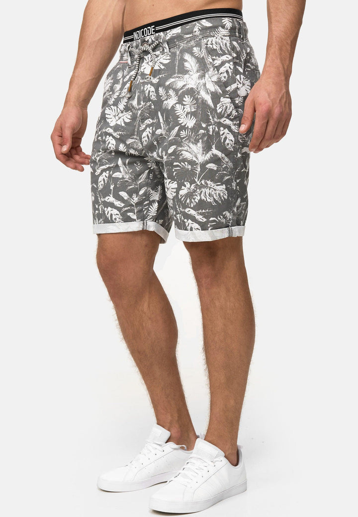 Indicode Herren Brayan Chino Shorts mit 4 Taschen und Allover-Print aus 55% Leinen - INDICODE