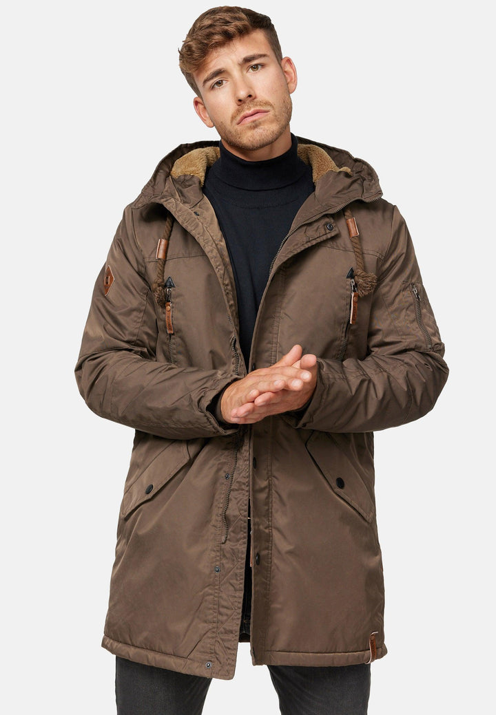 Indicode Herren Bardsley Parka mit gefütterter Kapuze (Teddyfutter) & 6 Taschen - INDICODE