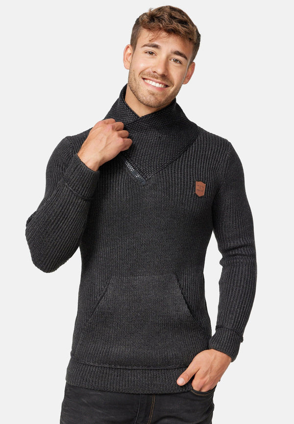 Indicode Herren Dane Grobstrick Winterpullover mit Schalkragen - INDICODE