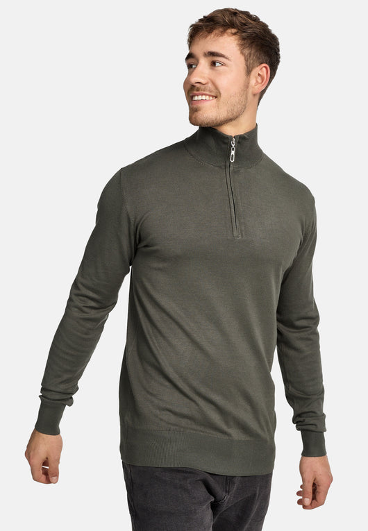 Indicode Herren Frankie Strickpullover mit Stehkragen und Reißverschluß