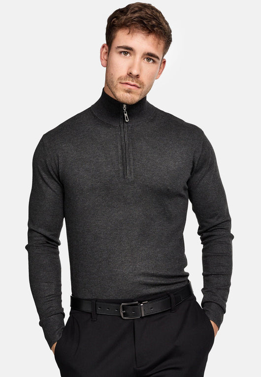 Indicode Herren Frankie Strickpullover mit Stehkragen und Reißverschluß