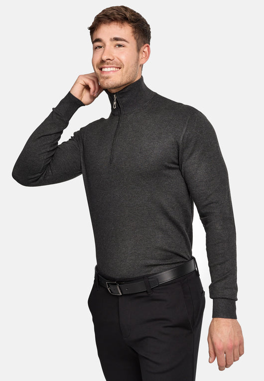 Indicode Herren Frankie Strickpullover mit Stehkragen und Reißverschluß