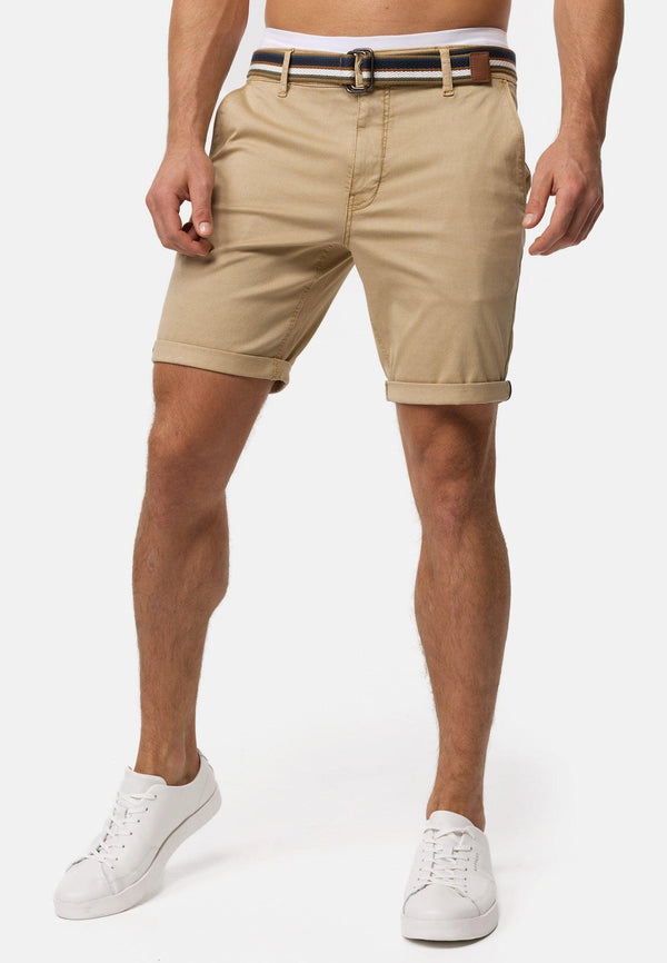 Indicode Herren INCunning Chino Shorts mit 4 Taschen inkl. Gürtel aus 98% Baumwolle