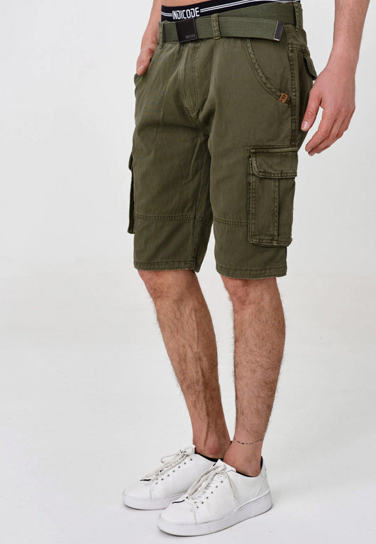 Indicode Herren Blixt Cargo Shorts mit 6 Taschen inkl. Gürtel aus 100% Baumwolle