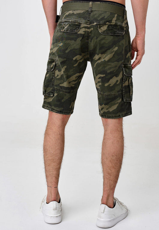 Indicode Herren Blixt Cargo Shorts mit 6 Taschen inkl. Gürtel aus 100% Baumwolle