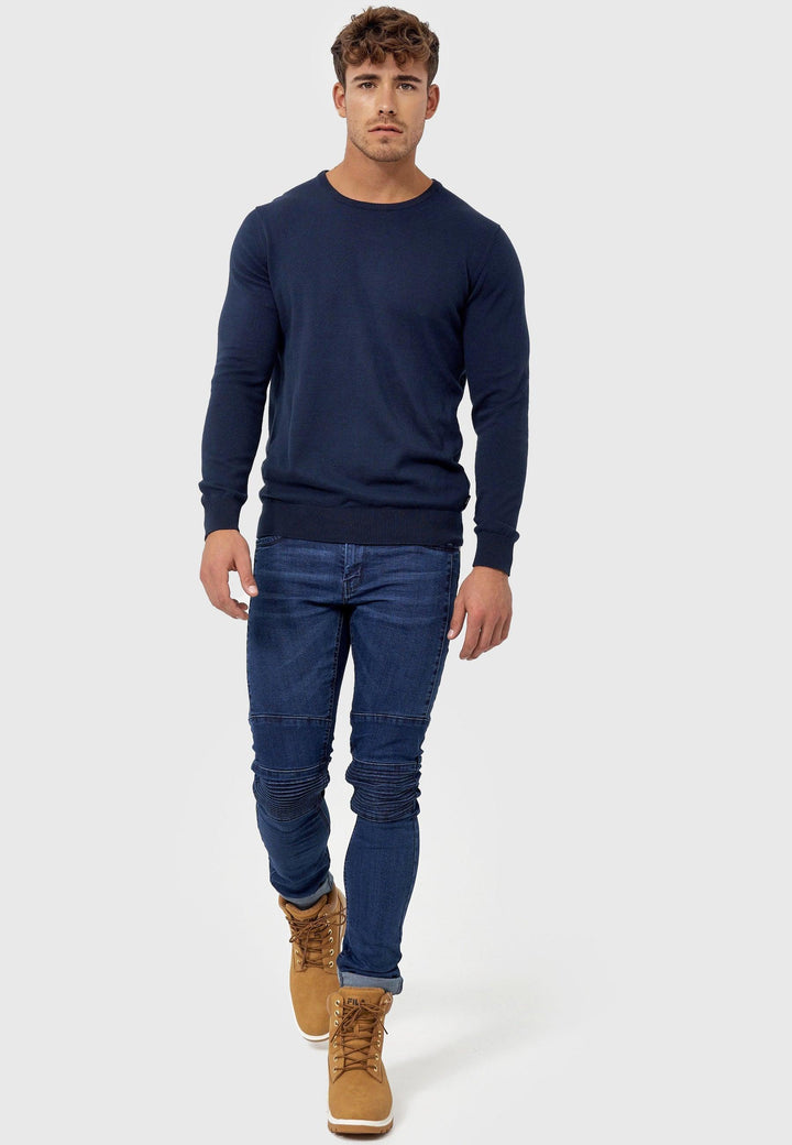 Indicode Herren Benjamin Feinstrickpullover mit Ripp-Bündchen & Rundhals-Ausschnitt aus 100% Baumwolle - INDICODE