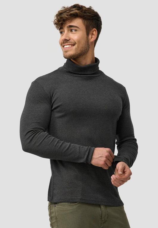 Indicode Herren Eagon Langarmshirt mit Rollkragen aus 100% Baumwolle